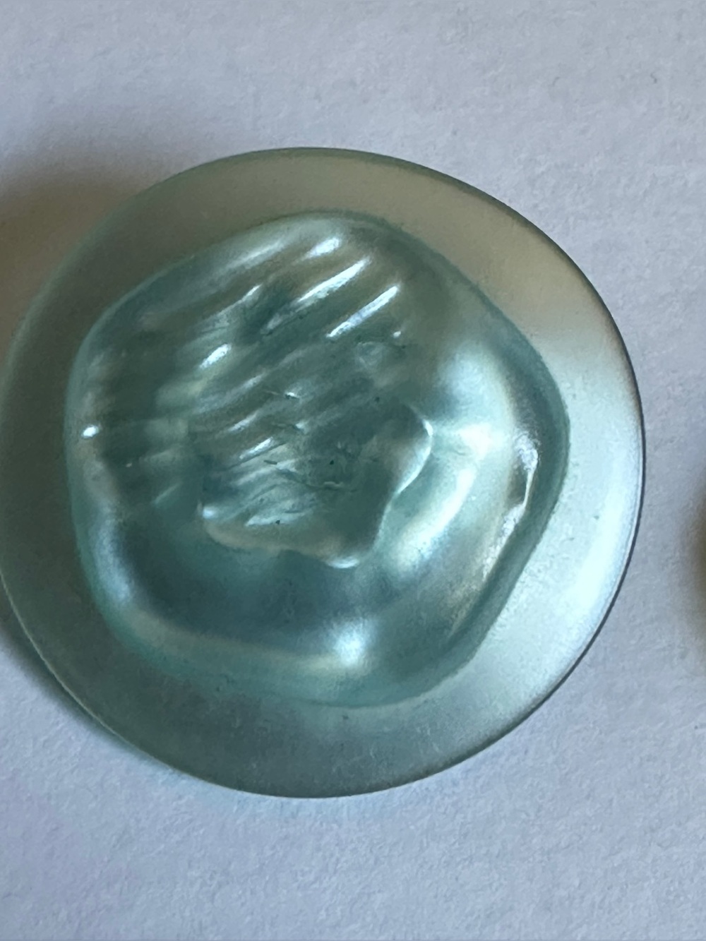 2 -1” Vintage Aqua Blue Translucent Plastic Buttons Raised Design Metal Shank